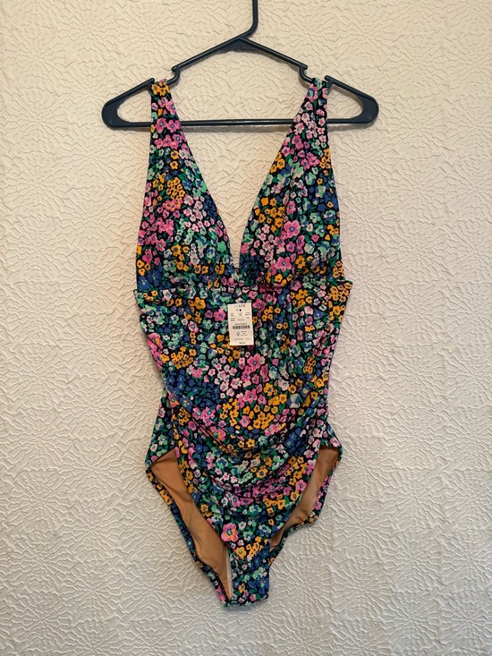 J. Crew Other - J. Crew Plunge One-Piece Swimsuit with Pink, Yellow & Green Floral Print